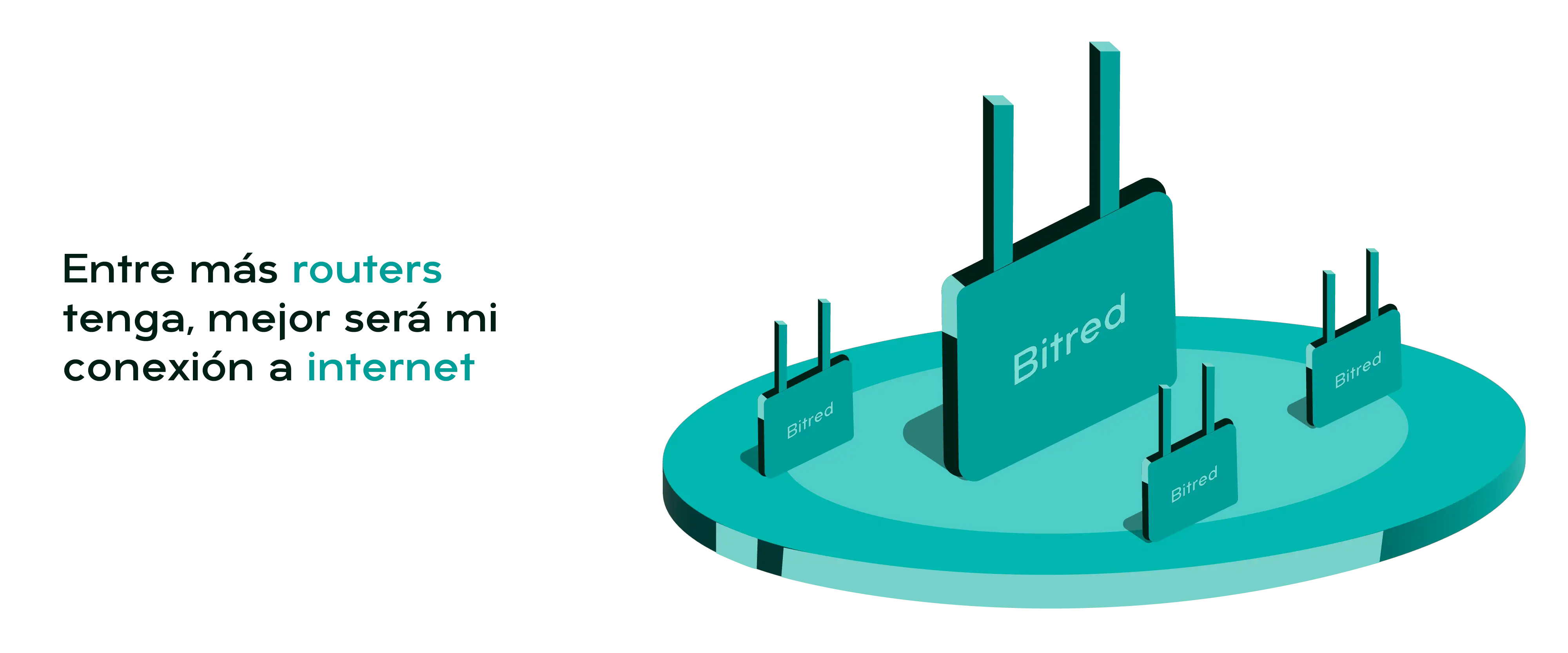 Plataforma verde circular sobre la cual hay un router grande y tres pequeños