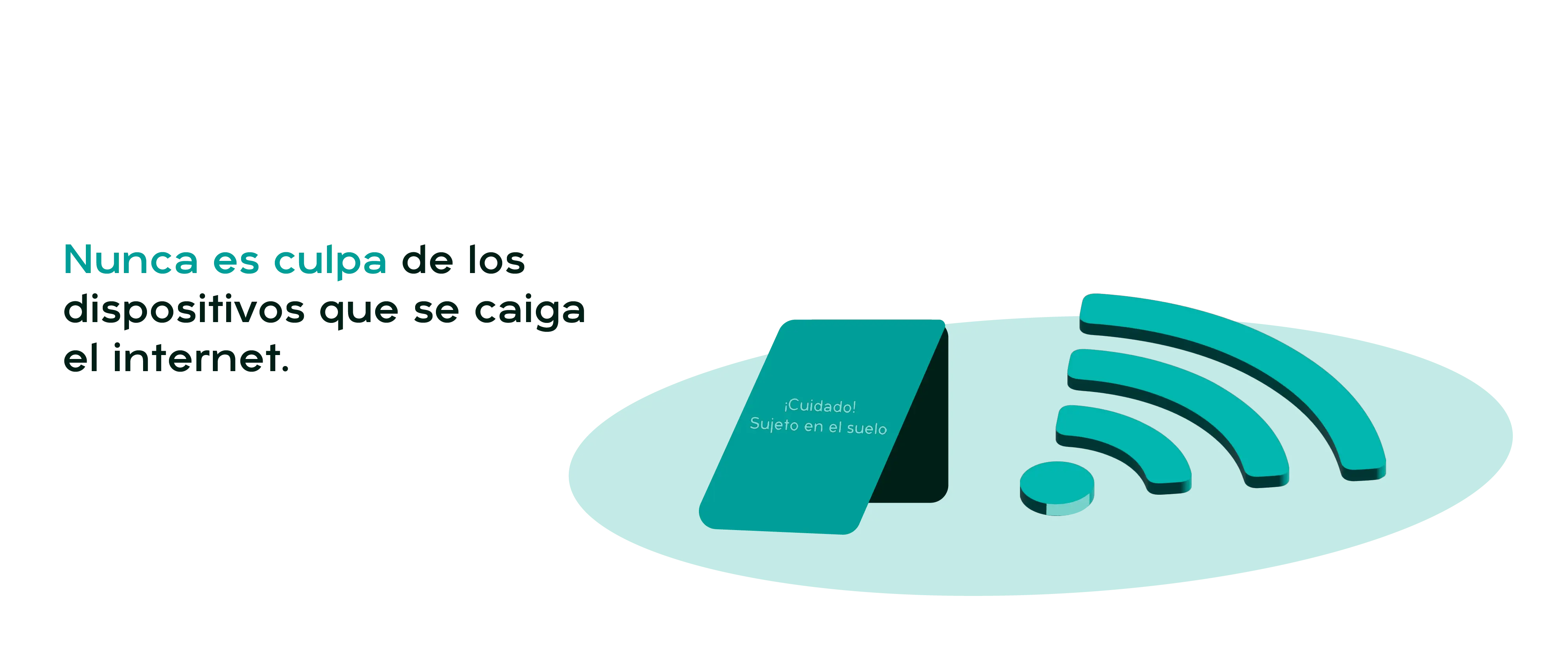 Círculo verdesobre el cual hay un ícono de wifi caído y un letrero de aviso de la caída